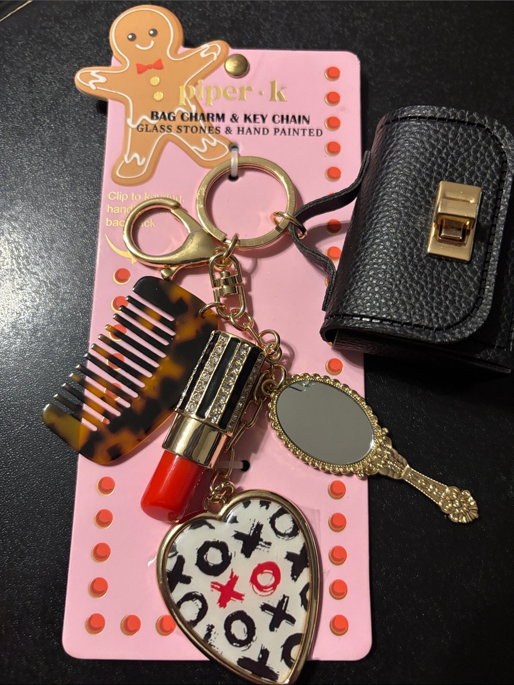 READ Piper Heart XOXO Charm Keychain with Red Lipstick & Gold Hardware